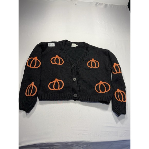 Luna Ivy Sweaters - Luna Ivy Womens XS Halloween Pumpkin V-Neck Knit Button-Front Cardigan Sweater